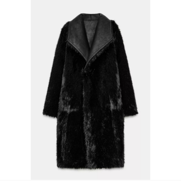 Zara Reversible Faux Fur Double Faced Coat Black - Picture 15 of 16